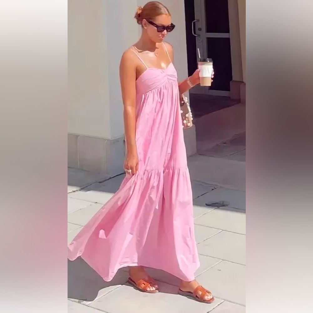 Amanda Uprichard Pink Tiered Midi Sundress